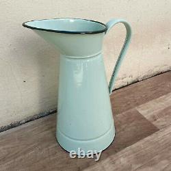 Vintage French Enamel pitcher jug water enameled light green 1409216