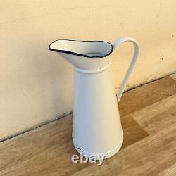 Vintage French Enamel pitcher jug water enameled white 0302238