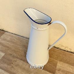 Vintage French Enamel pitcher jug water enameled white 0302238