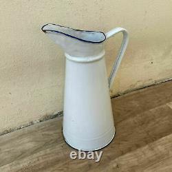 Vintage French Enamel pitcher jug water enameled white 18042125