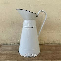 Vintage French Enamel pitcher jug water enameled white 18042126