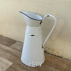 Vintage French Enamel pitcher jug water enameled white 18042126