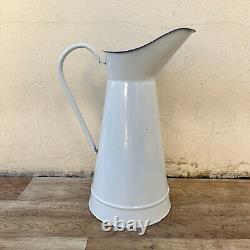 Vintage French Enamel pitcher jug water enameled white 3011231