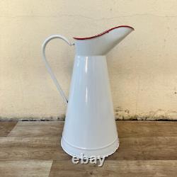 Vintage French Enamel pitcher jug water enameled white 3011232