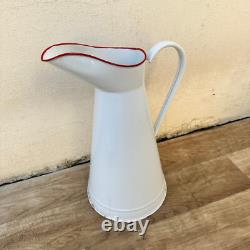 Vintage French Enamel pitcher jug water enameled white 3011232