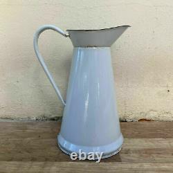 Vintage French Enamel pitcher jug water enameled white great condition 30012117