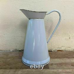 Vintage French Enamel pitcher jug water enameled white great condition 30012117