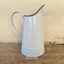 Vintage French Enamel pitcher jug water enameled white tiny 1707225