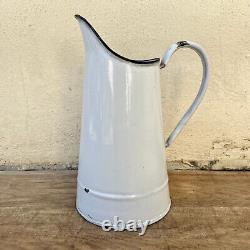 Vintage French Enamel pitcher jug water enameled white tiny 1707225
