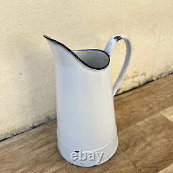 Vintage French Enamel pitcher jug water enameled white tiny 1707225