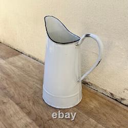 Vintage French Enamel pitcher jug water enameled white tiny 1707225