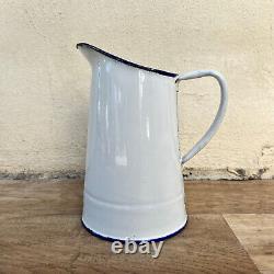 Vintage French Enamel pitcher jug water enameled white tiny 1709221
