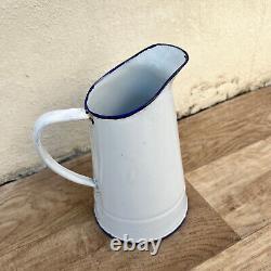 Vintage French Enamel pitcher jug water enameled white tiny 1709221