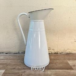 Vintage French Enamel pitcher jug water enameled white with tag 1008223