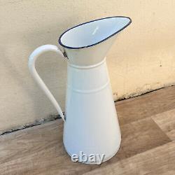 Vintage French Enamel pitcher jug water enameled white with tag 1008223