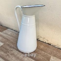 Vintage French Enamel pitcher jug water enameled white with tag 1008223