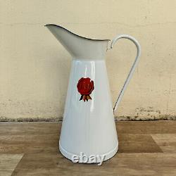 Vintage French Enamel pitcher jug water enameled white with tags 1906249