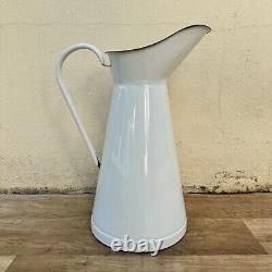 Vintage French Enamel pitcher jug water enameled white with tags 1906249