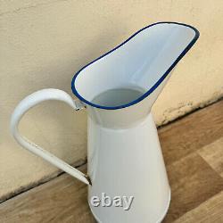 Vintage French Enamel pitcher jug water enameled white with tags 1906249