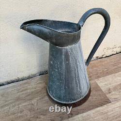 Vintage French Galvanized Zinc pitcher jug water grey garden 11 3/4 0510231