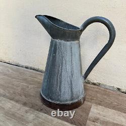 Vintage French Galvanized Zinc pitcher jug water grey garden 11 3/4 0510231