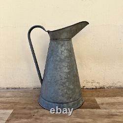 Vintage French Galvanized Zinc pitcher jug water grey garden 1707226