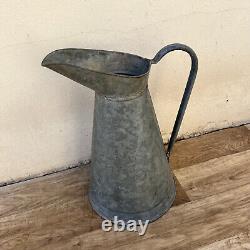 Vintage French Galvanized Zinc pitcher jug water grey garden 1707226