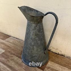 Vintage French Galvanized Zinc pitcher jug water grey garden 1707226