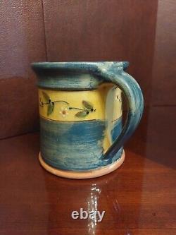 Vintage French Hand-Painted Glazed Terra Cotta Pitcher/ Jug with Maker's Stamp