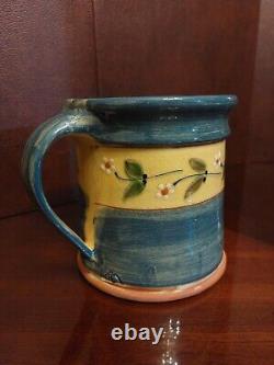 Vintage French Hand-Painted Glazed Terra Cotta Pitcher/ Jug with Maker's Stamp