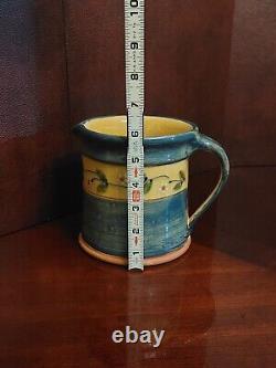 Vintage French Hand-Painted Glazed Terra Cotta Pitcher/ Jug with Maker's Stamp