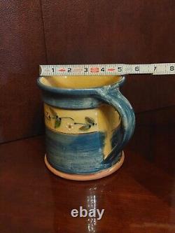 Vintage French Hand-Painted Glazed Terra Cotta Pitcher/ Jug with Maker's Stamp