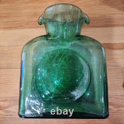 Vintage Green BLENKO Double Spout Heavy Glass Water Pitcher Carafe Jug READ