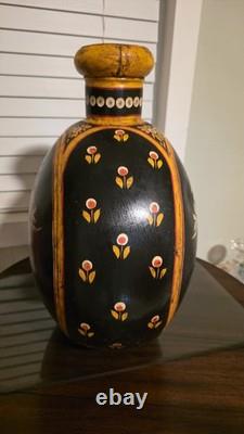 Vintage Hand Hammered Indo-raj Water Jug Pitcher Hand Painted Black Floral Decor
