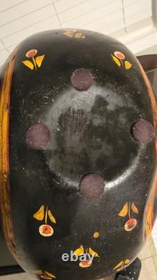 Vintage Hand Hammered Indo-raj Water Jug Pitcher Hand Painted Black Floral Decor