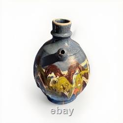 Vintage Handmade Botijo Water Jug Drip Glaze Unique Ceramic RARE FIND