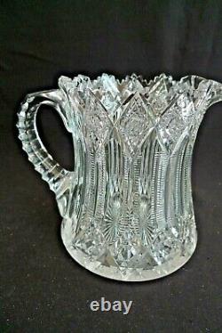 Vintage Hawkes American Brilliant Cut Glass Crystal Water Pitcher Jug Brunswick