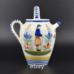 Vintage Henriot Quimper Puzzle Pot Handled Water Jug Pitcher French Faience Man