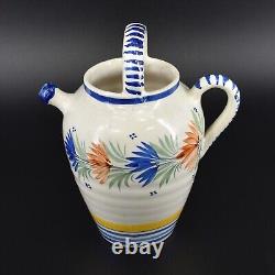 Vintage Henriot Quimper Puzzle Pot Handled Water Jug Pitcher French Faience Man