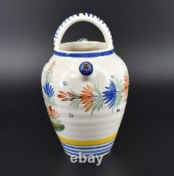 Vintage Henriot Quimper Puzzle Pot Handled Water Jug Pitcher French Faience Man