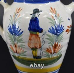 Vintage Henriot Quimper Puzzle Pot Handled Water Jug Pitcher French Faience Man