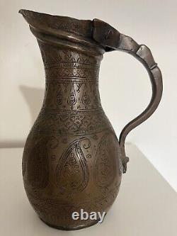 Vintage Jug Antique hand made hammered copper brass water pitcher pot