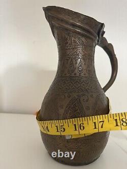 Vintage Jug Antique hand made hammered copper brass water pitcher pot