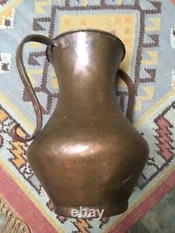 Vintage Large Copper Pitcher Hand Hammered Original Patina Copper Vase Water Jug