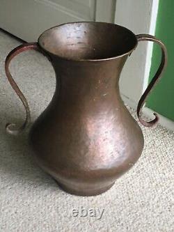 Vintage Large Copper Pitcher Hand Hammered Original Patina Copper Vase Water Jug