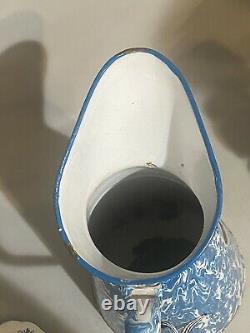 Vintage Large French Blue & White Swirl Granite/Enamelware water pitcher/jug