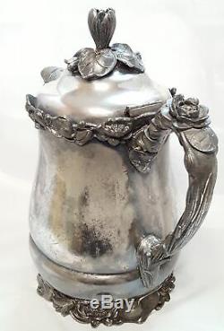 Vintage Late 19th Cent WM Rogers Floral Design ICE WATER Pitcher Silver Plate