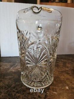 Vintage Leaf Pattern Embossed Clear Glass Water Jug Kitchenware Pitcher