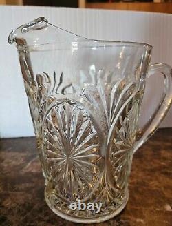 Vintage Leaf Pattern Embossed Clear Glass Water Jug Kitchenware Pitcher