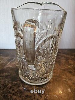 Vintage Leaf Pattern Embossed Clear Glass Water Jug Kitchenware Pitcher